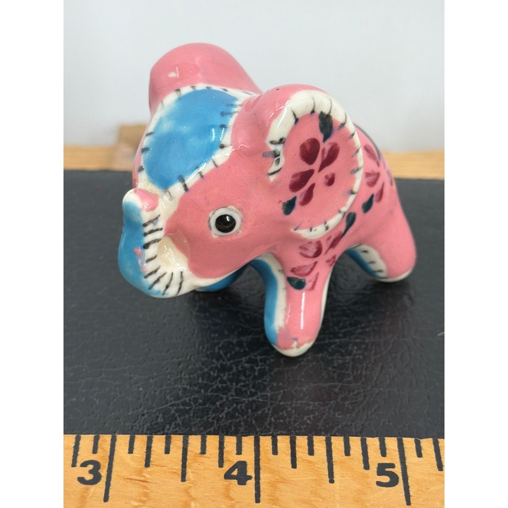 Vintage Napco Hand Painted Ceramic Stitch Elephant Figurine Pink Floral Japan 2"